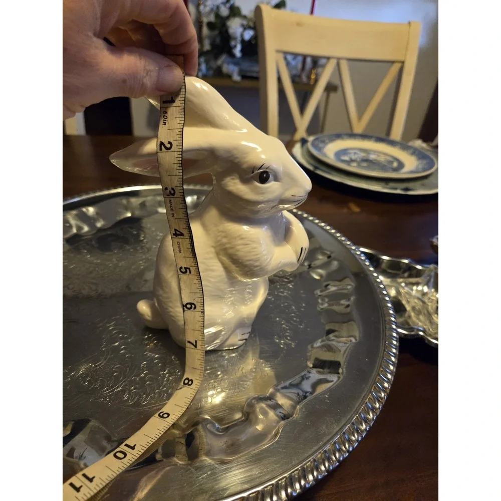 charming vintage glazed ceramic white bunny rabbit figurine, Easter, Cottagecore